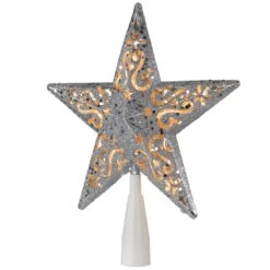 Northlight 8.5 In. Silver Glitter Star Cut-Out Design Christmas Tree Topper - Clear Lights -Northlight Shop northlight christmas tree toppers 32606355 4f 1000