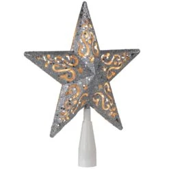 Northlight 8.5 In. Silver Glitter Star Cut-Out Design Christmas Tree Topper - Clear Lights -Northlight Shop northlight christmas tree toppers 32606355 c3 1000