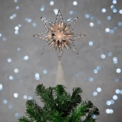 Northlight 8 In. Retro Silver Tinsel 8-Point Star Christmas Tree Topper - Clear Lights -Northlight Shop northlight christmas tree toppers 32606356 31 1000