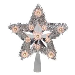 Northlight 9 In. Lighted Silver Tinsel Star Christmas Tree Topper In Clear Lights -Northlight Shop northlight christmas tree toppers 33406548 c3 1000