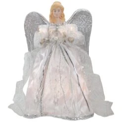 Northlight 12 In. Lighted White And Silver Angel With Wings Christmas Tree Topper - Clear Lights