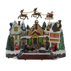 Northlight 11 In. H X 16 In. W LED Lighted And Animated Christmas Village With Flying Sleigh