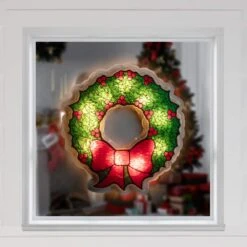 Northlight 11 In. Holographic Lighted Berry Wreath Christmas Window Silhouette 15 Northlight 11 In. Holographic Lighted Berry Wreath Christmas Window Silhouette -Northlight Shop northlight christmas window decorations 32913608 31 1000