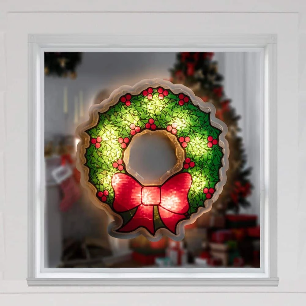 Northlight 11 In. Holographic Lighted Berry Wreath Christmas Window Silhouette 8 Northlight 11 In. Holographic Lighted Berry Wreath Christmas Window Silhouette - Image 8
