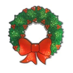 Northlight 11 In. Holographic Lighted Berry Wreath Christmas Window Silhouette