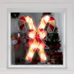 Northlight 12 In. Lighted Red And White Holographic Candy Cane Christmas Window Silhouette Decor -Northlight Shop northlight christmas window decorations 32913609 31 1000