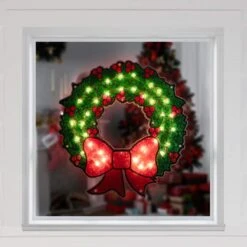 Northlight 15 In. Lighted Holographic Christmas Wreath Window Silhouette Decoration -Northlight Shop northlight christmas window decorations 32913615 31 1000