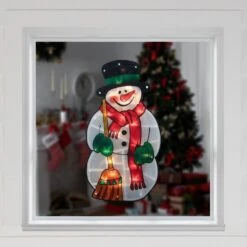 Northlight 17.5 In. Lighted Christmas Snowman With Broom Window Silhouette -Northlight Shop northlight christmas window decorations 33406669 31 1000