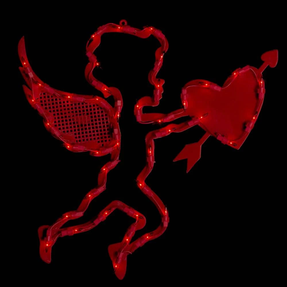 Northlight 17 In. Lighted Valentine's Day Cupid With Heart Window Silhouette 2 Northlight 17 In. Lighted Valentine's Day Cupid With Heart Window Silhouette - Image 2
