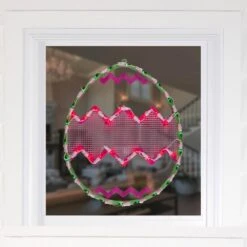 Northlight 17 In. Lighted Green With Pink Chevron Stripe Easter Egg Window Silhouette -Northlight Shop northlight christmas window decorations 34175084 31 1000