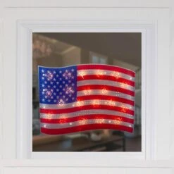 Northlight 12.5 In. H X 17 In. L Lighted Holographic Red White And Blue American Flag Window Silhouette Decoration -Northlight Shop northlight christmas window decorations 34175108 31 1000