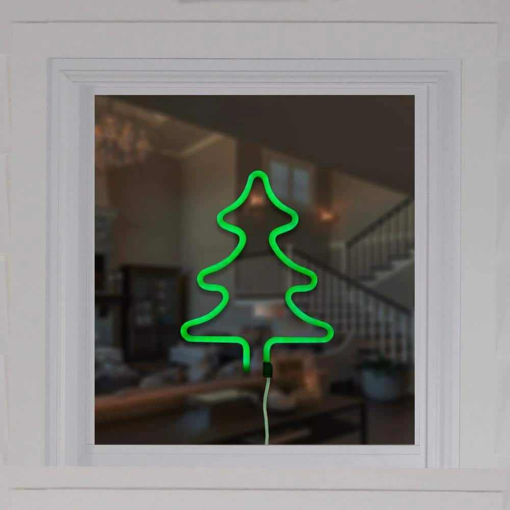Northlight 9.5 In. Green LED Lighted Neon Style Christmas Tree Window Silhouette Sign 8 Northlight 9.5 In. Green LED Lighted Neon Style Christmas Tree Window Silhouette Sign - Image 8