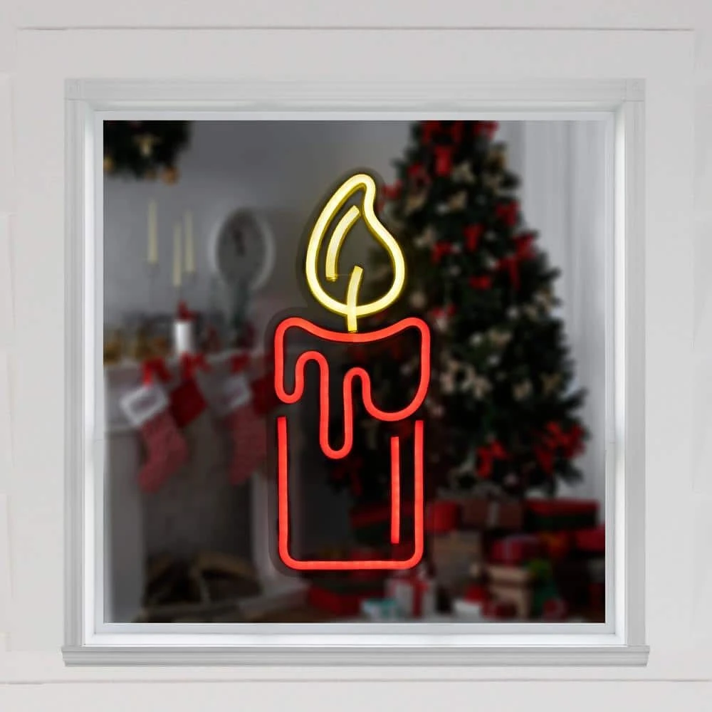 Northlight 12 In. Red LED Lighted Neon Style Red Candle Christmas Window Silhouette 8 Northlight 12 In. Red LED Lighted Neon Style Red Candle Christmas Window Silhouette - Image 8
