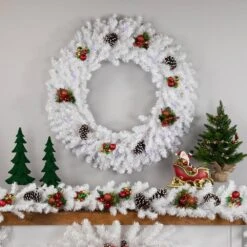 Northlight 36 In. Pre-Lit White Pine LED Artificial Christmas Wreath Multicolor Lights -Northlight Shop northlight christmas wreaths 32913250 31 1000