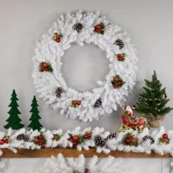 Northlight 36 In. Pre-Lit White Pine LED Artificial Christmas Wreath Multicolor Lights -Northlight Shop northlight christmas wreaths 32913250 76 1000