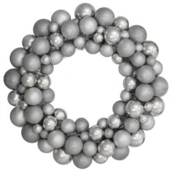 Northlight 24 In. Silver Splendor Unlit 3-Finish Shatterproof Ball Artificial Christmas Wreath