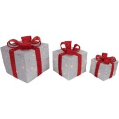 Northlight 9 In. Christmas Outdoor Decorations Silver Tinsel Gift Boxes With Red Bows Lighted (3-Pack) 8 Northlight 9 In. Christmas Outdoor Decorations Silver Tinsel Gift Boxes With Red Bows Lighted (3-Pack) -Northlight Shop northlight christmas yard decorations 31458001 4f 1000