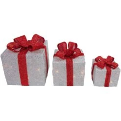 Northlight 9 In. Christmas Outdoor Decorations Silver Tinsel Gift Boxes With Red Bows Lighted (3-Pack) 7 Northlight 9 In. Christmas Outdoor Decorations Silver Tinsel Gift Boxes With Red Bows Lighted (3-Pack) -Northlight Shop northlight christmas yard decorations 31458001 c3 1000