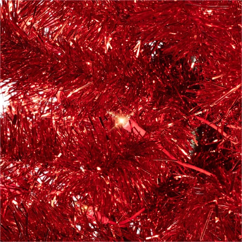 Northlight 7'-Red Pre-Lit Tinsel Artificial Christmas Tree-Clear Lights 4 Northlight 7'-Red Pre-Lit Tinsel Artificial Christmas Tree-Clear Lights - Image 4