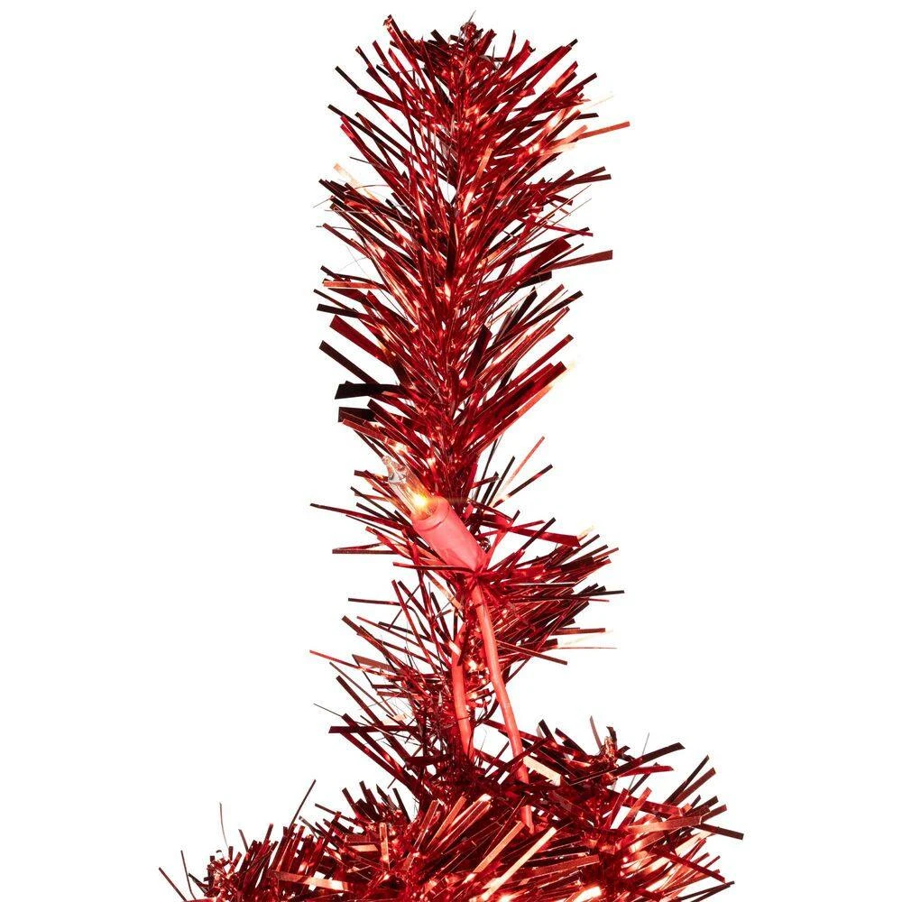 Northlight 7'-Red Pre-Lit Tinsel Artificial Christmas Tree-Clear Lights 5 Northlight 7'-Red Pre-Lit Tinsel Artificial Christmas Tree-Clear Lights - Image 5