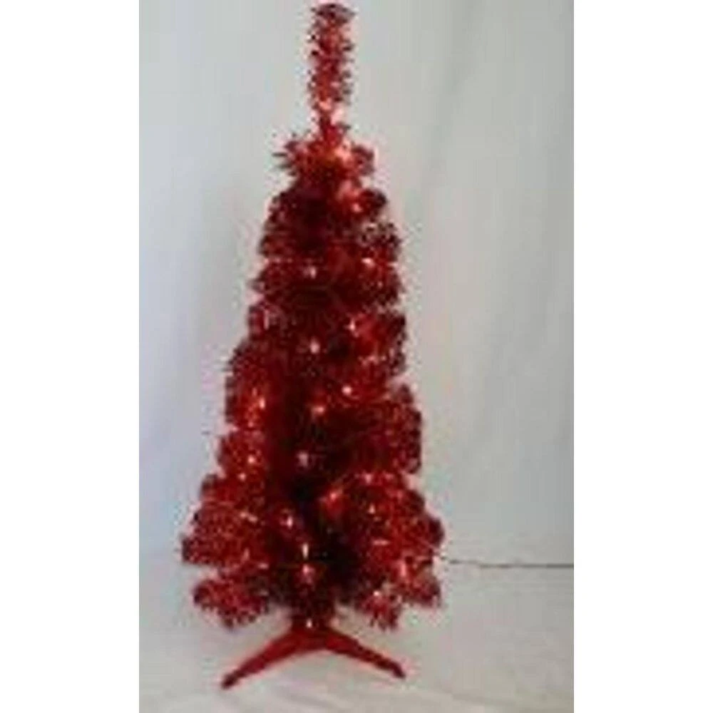 Northlight 7'-Red Pre-Lit Tinsel Artificial Christmas Tree-Clear Lights 7 Northlight 7'-Red Pre-Lit Tinsel Artificial Christmas Tree-Clear Lights - Image 7