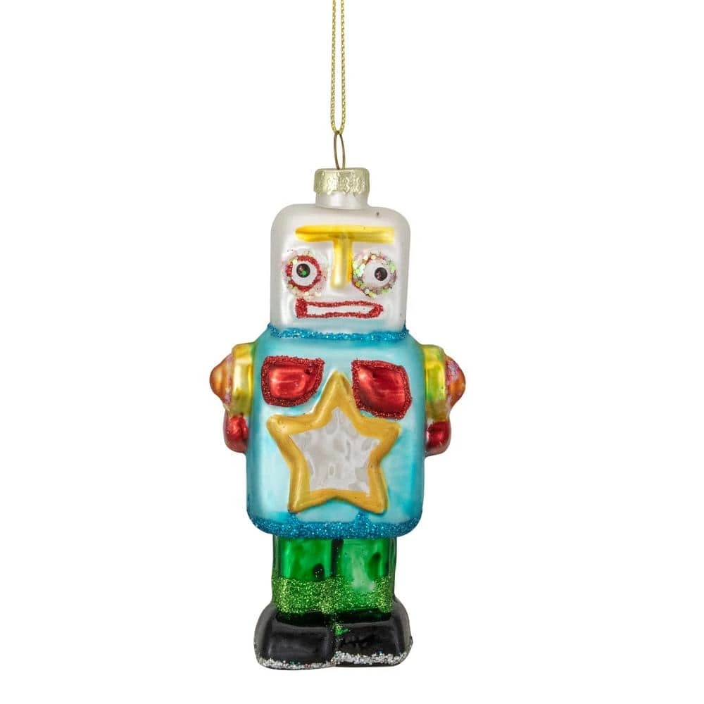 Northlight 4.75 In. Multi-Colored Glass Robot Christmas Ornament 1 Northlight 4.75 In. Multi-Colored Glass Robot Christmas Ornament