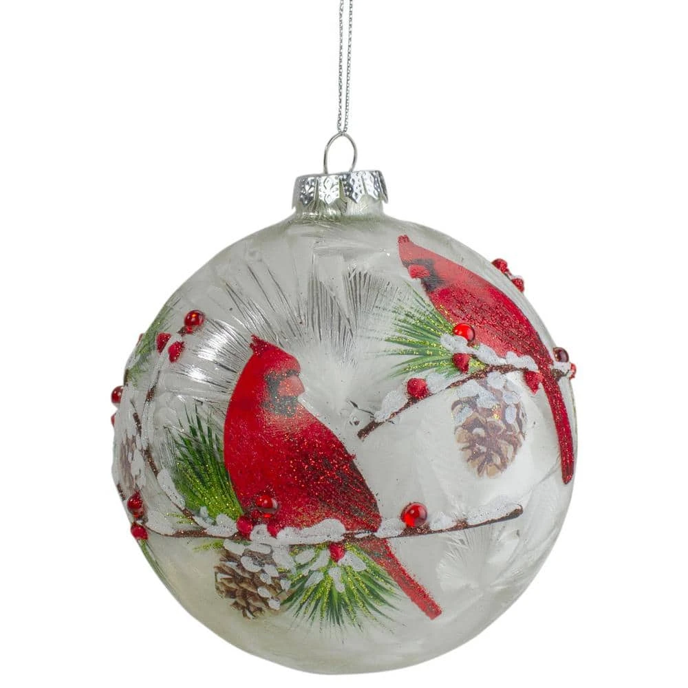 Northlight 4.5 In. Red Cardinals And Pine C1s Glass Christmas Ornament 1 Northlight 4.5 In. Red Cardinals And Pine C1s Glass Christmas Ornament
