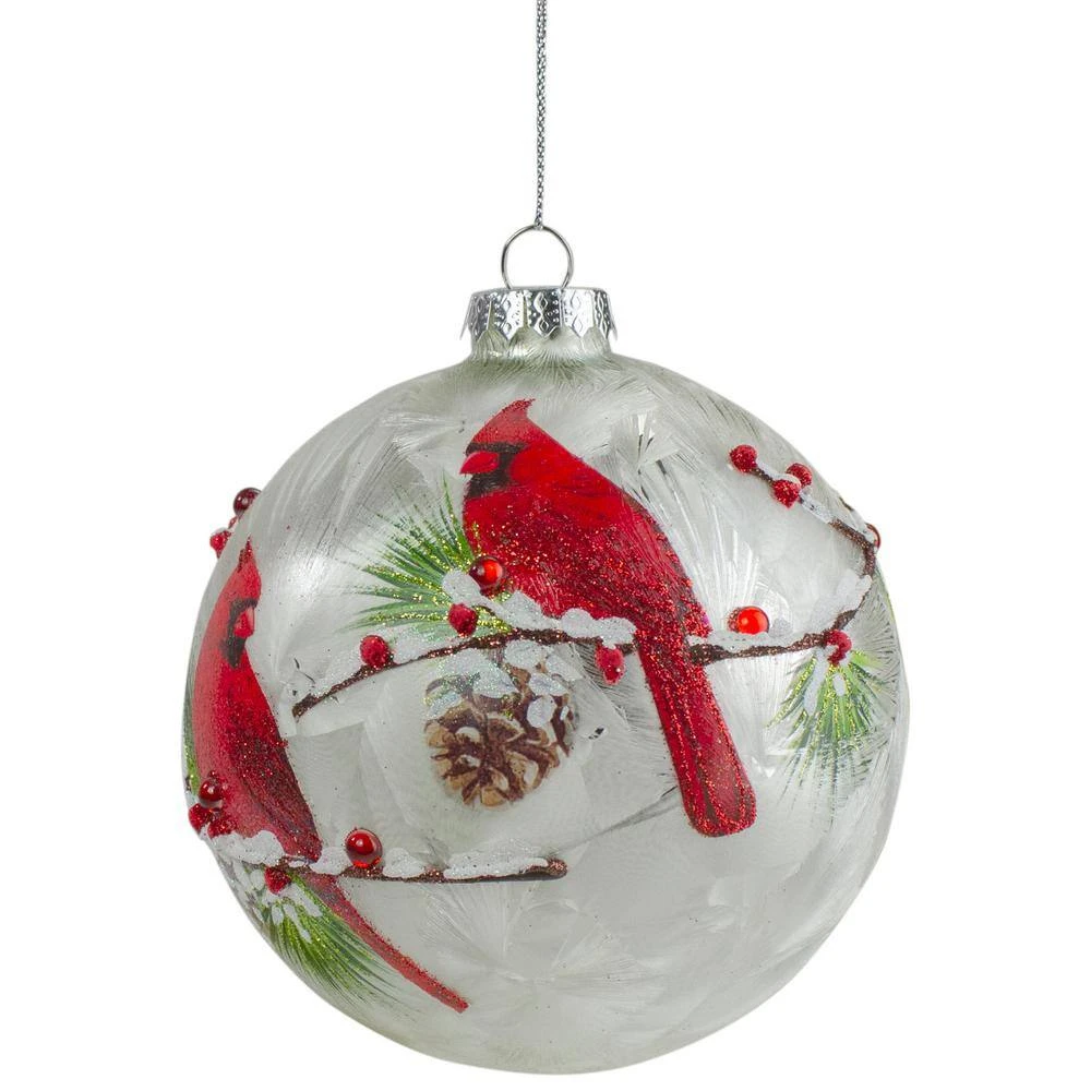 Northlight 4.5 In. Red Cardinals And Pine C1s Glass Christmas Ornament 2 Northlight 4.5 In. Red Cardinals And Pine C1s Glass Christmas Ornament - Image 2