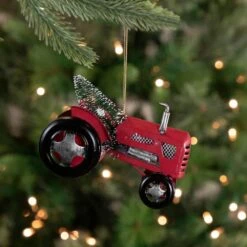 Northlight 5 In. Red Iron Tractor With A Frosted Christmas Tree Ornament -Northlight Shop northlight single christmas ornaments 34861507 31 1000