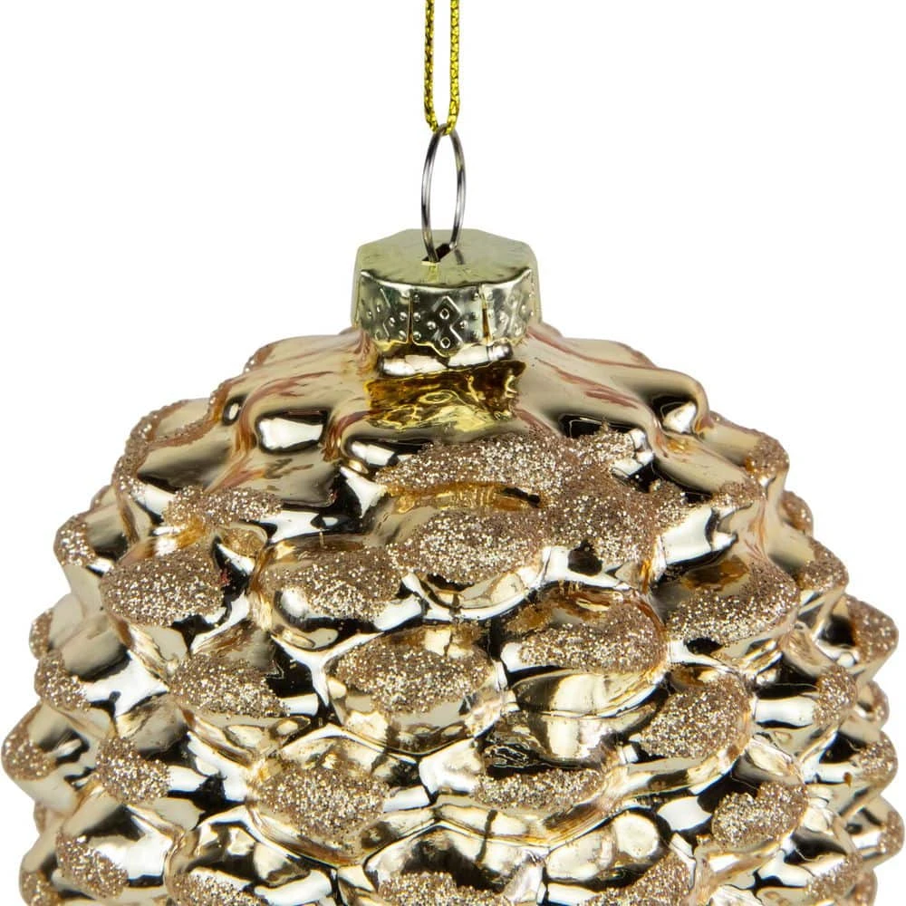 Northlight Pine Cone Glass Christmas Ornament-7.25 In. Gold 3 Northlight Pine Cone Glass Christmas Ornament-7.25 In. Gold - Image 3