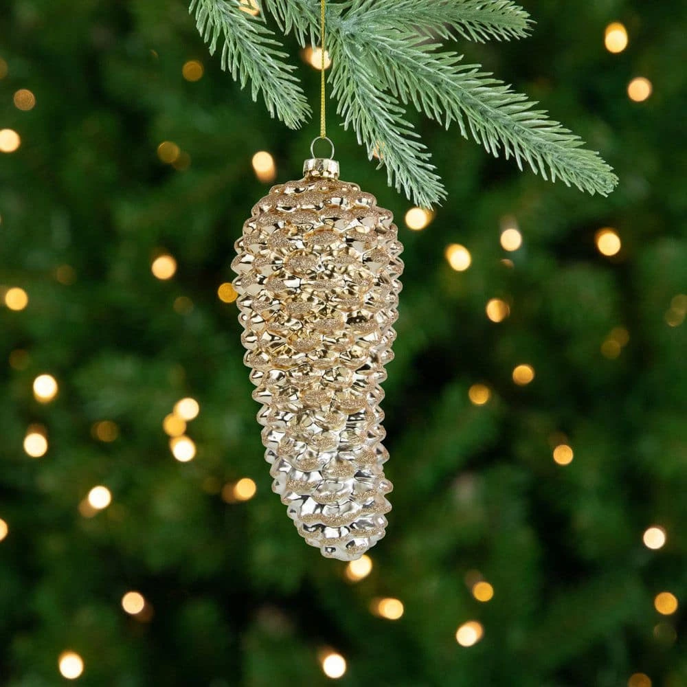 Northlight Pine Cone Glass Christmas Ornament-7.25 In. Gold 2 Northlight Pine Cone Glass Christmas Ornament-7.25 In. Gold - Image 2
