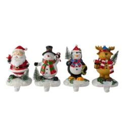 Northlight 5.75 In. Plastic Santa Snowman Penguin And Reindeer Christmas Stocking Holders (Set Of 4)