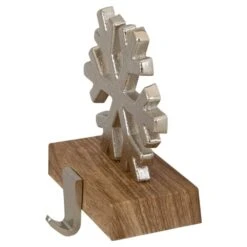 Northlight 6.25 In. Silver Snowflake With Wood Finish Base Christmas Stocking Holder -Northlight Shop northlight stocking holders 34313382 4f 1000