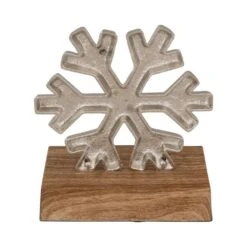Northlight 6.25 In. Silver Snowflake With Wood Finish Base Christmas Stocking Holder