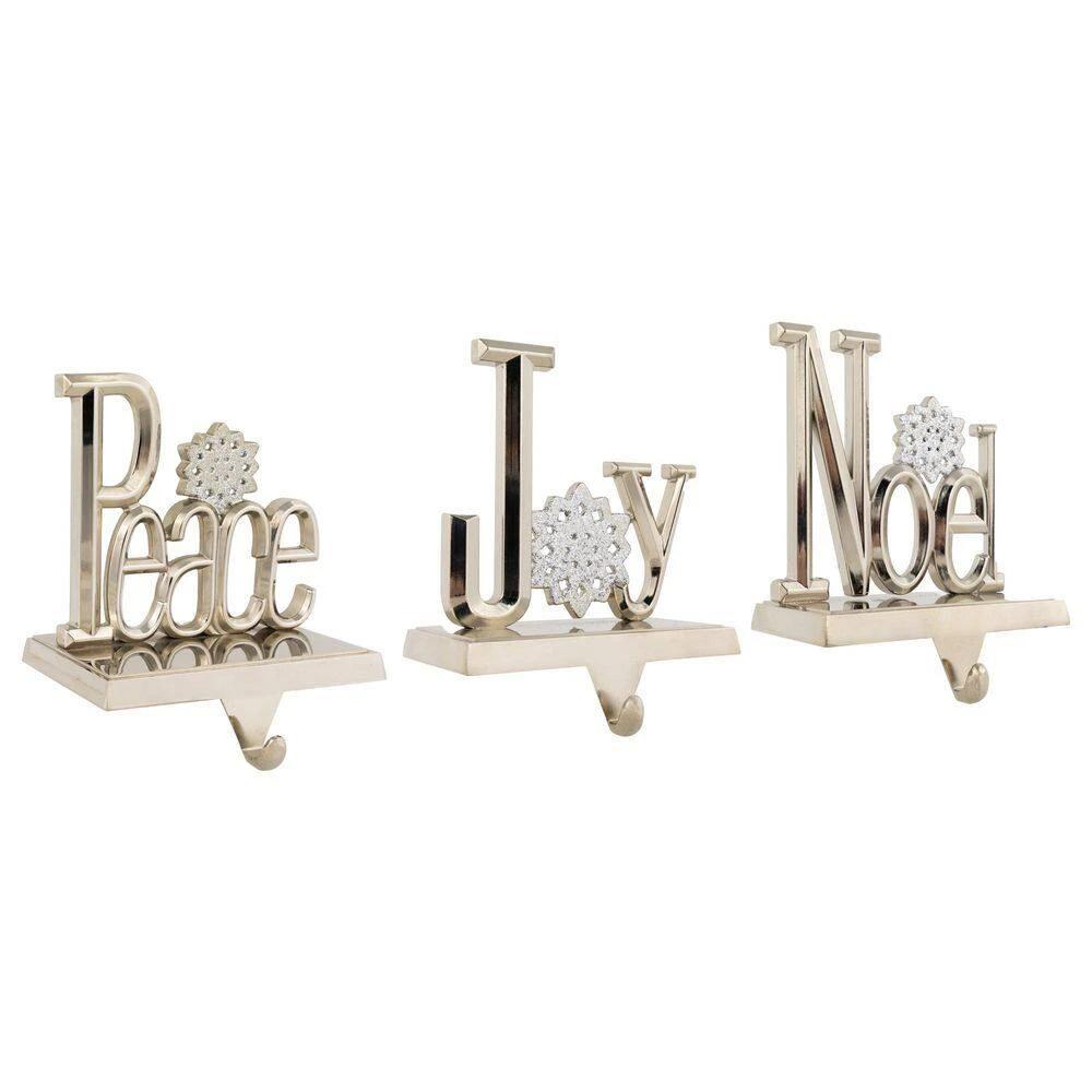Northlight Peace Joy And Noel Metal Christmas Stocking Holders-6.5in.-Set Of 3 4 Northlight Peace Joy And Noel Metal Christmas Stocking Holders-6.5in.-Set Of 3 - Image 4