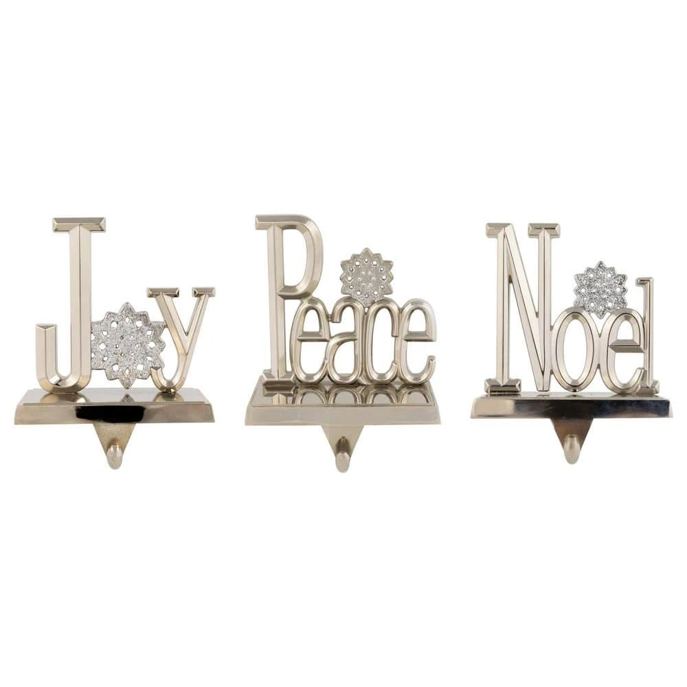 Northlight Peace Joy And Noel Metal Christmas Stocking Holders-6.5in.-Set Of 3 1 Northlight Peace Joy And Noel Metal Christmas Stocking Holders-6.5in.-Set Of 3