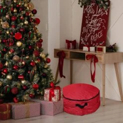 Northlight 36 In. Artificial D Red Quilted 2 In 1 Zip Up Christmas Garland And Wreath Storage Bag -Northlight Shop northlight wreath storage 34851021 31 1000