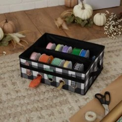 Buffalo Plaid Gift Wrapping And Ribbon Storage Organizer Box In Black And White -Northlight Shop organize it all wrapping paper storage 9032 bp 4f 1000