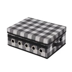 Buffalo Plaid Gift Wrapping And Ribbon Storage Organizer Box In Black And White