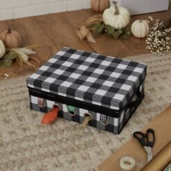 Buffalo Plaid Gift Wrapping And Ribbon Storage Organizer Box In Black And White -Northlight Shop organize it all wrapping paper storage 9032 bp c3 1000