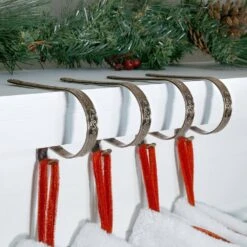 Oil-Rubbed Bronze Embossed Holly Stocking Holder (4-Pack) -Northlight Shop original mantleclip stocking holders mc0422 31 1000