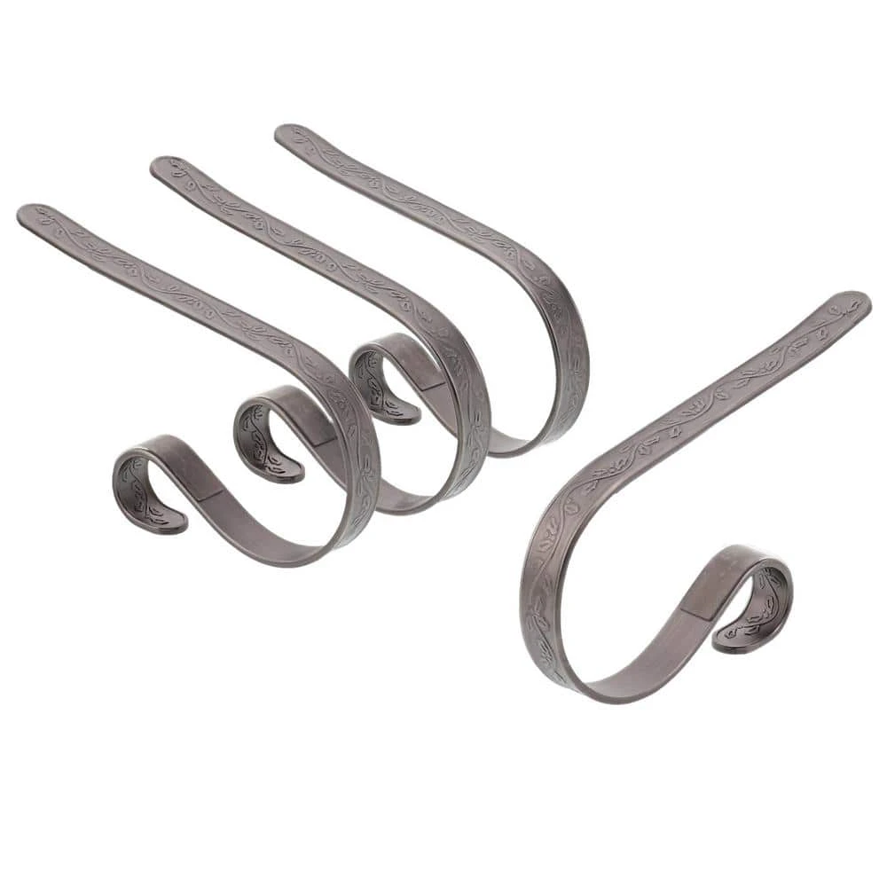 3 In. Pewter Embossed Holly Stocking Holder (4-Pack) 1 3 In. Pewter Embossed Holly Stocking Holder (4-Pack)