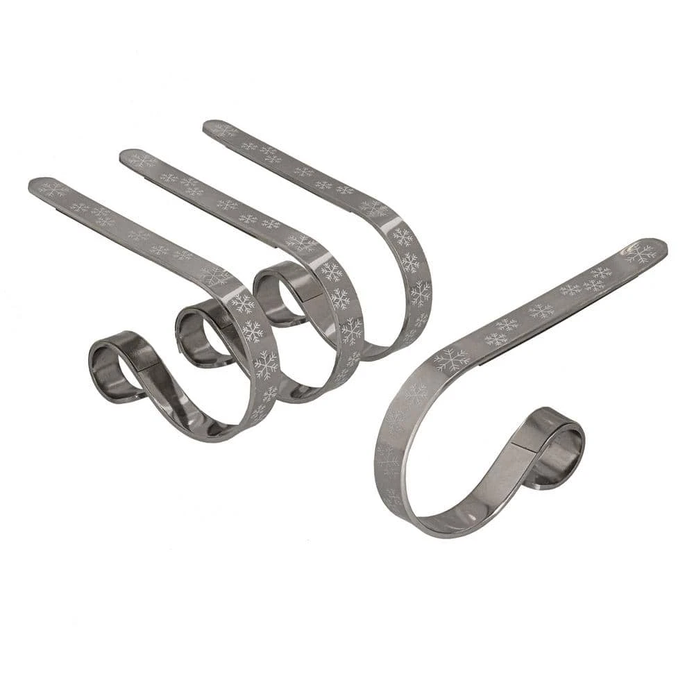 2.5 In. Metal Silver With White Snowflakes MantleClip Stocking Holder (4-Pack) 1 2.5 In. Metal Silver With White Snowflakes MantleClip Stocking Holder (4-Pack)