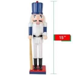 15 In. Wooden Baseball Nutcracker - Baseball Player With White Pin Stripe Uniform And Bat Holiday Decor Nutcracker -Northlight Shop ornativity christmas figurines or 133 1f 1000