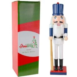 15 In. Wooden Baseball Nutcracker - Baseball Player With White Pin Stripe Uniform And Bat Holiday Decor Nutcracker -Northlight Shop ornativity christmas figurines or 133 4f 1000