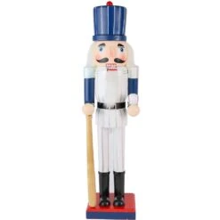 15 In. Wooden Baseball Nutcracker - Baseball Player With White Pin Stripe Uniform And Bat Holiday Decor Nutcracker