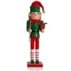 15 In. Wooden Christmas Elf Holiday Nutcracker-Red And Green Elf With Candy Cane And Gift Box Holiday Nutcracker Decor -Northlight Shop ornativity christmas figurines or 169 64 1000