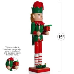 15 In. Wooden Christmas Elf Holiday Nutcracker-Red And Green Elf With Candy Cane And Gift Box Holiday Nutcracker Decor 11 15 In. Wooden Christmas Elf Holiday Nutcracker-Red And Green Elf With Candy Cane And Gift Box Holiday Nutcracker Decor -Northlight Shop ornativity christmas figurines or 169 fa 1000