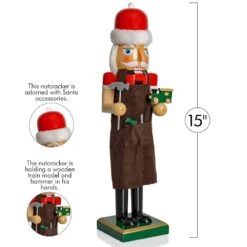15 In. Wooden Christmas Toy Maker Nutcracker-Red And Green Wood Nutcracker With Brown Apron, Toy Car And Hammer-Holiday -Northlight Shop ornativity christmas figurines or 176 fa 1000