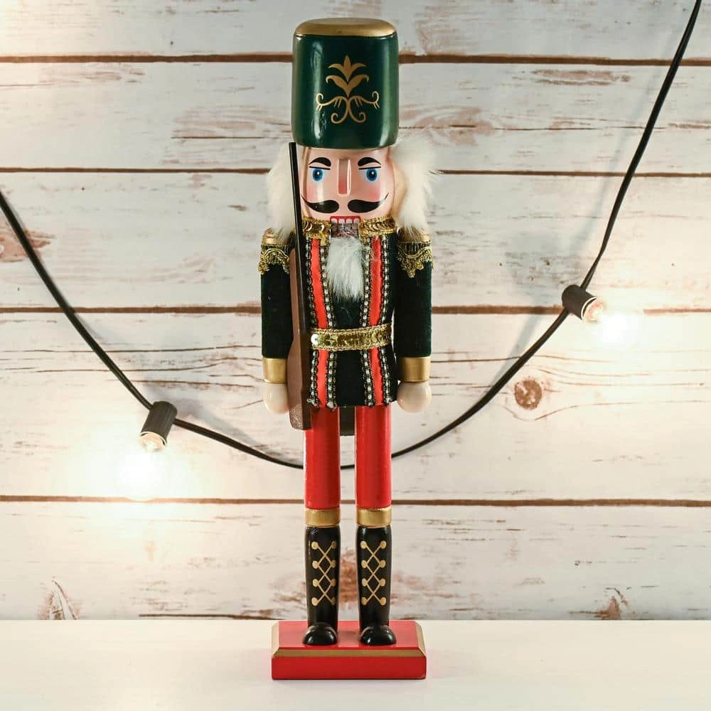 15 In. Wooden Christmas Toy Soldier Nutcracker-Red And Black Nutcracker Soldier With A Rifle Gun, Holiday Nutcracker 4 15 In. Wooden Christmas Toy Soldier Nutcracker-Red And Black Nutcracker Soldier With A Rifle Gun, Holiday Nutcracker - Image 4